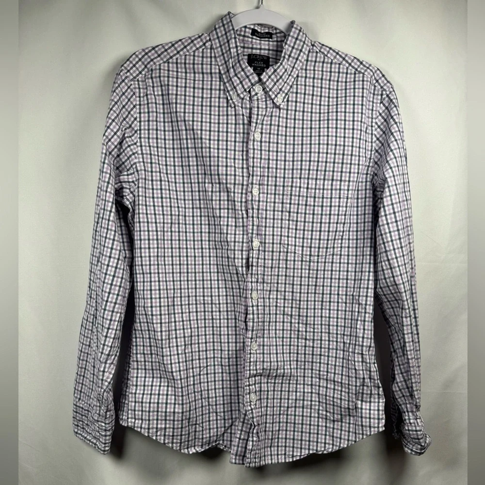 J.Crew Slim Untucked Flex Washed Short Sleeve Button Up Shirt Plaid M